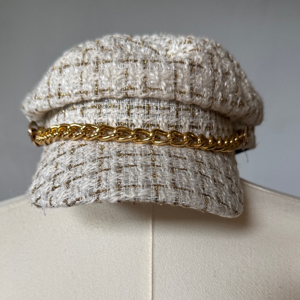 Tweed Gold-Trim Newsboy Cap - Women's Hat